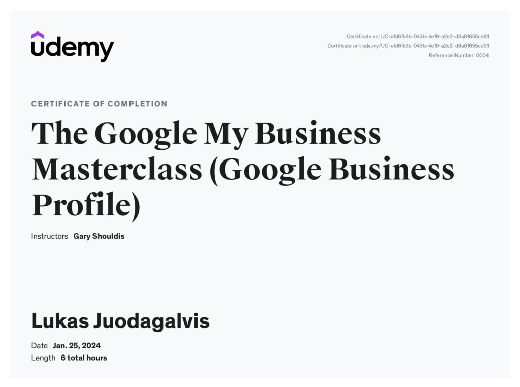 Google Business Profile Sertificate